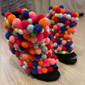 Pom Pom peep toe bootie 5" stilettto